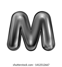 Black latex inflated alphabet symbol, isolated letter M