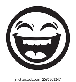 black laughing emoji face against a white background 