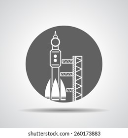 black launch site with rocket,  spaceport icon, vector illustration