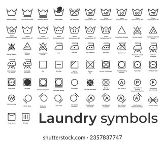 Black Laundry symbols Vector Icons set, full collection Outline set of laundry vector icons for web design and marketing isolated on white background.