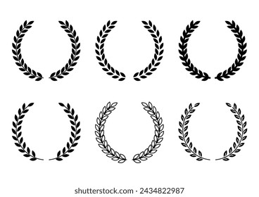 Black laurel leaf decorative frame design set. Vector illustration. The blank space in the middle is text space.