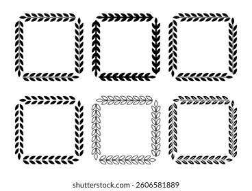 Black laurel leaf decorative frame design set. Vector illustration. The blank space in the middle is text space.
