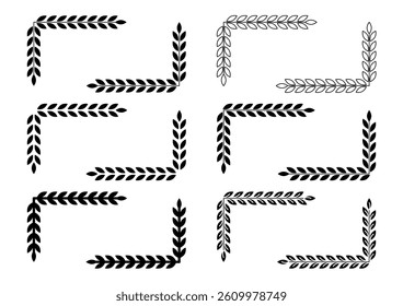 Black laurel leaf decorative frame design set. Vector illustration. The blank space in the middle is text space.
