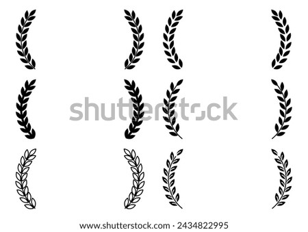 Black laurel leaf decorative frame design set. Vector illustration. The blank space in the middle is text space.