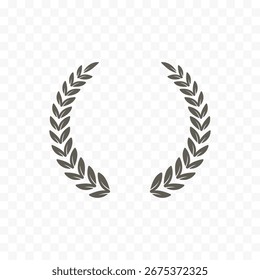 Ilustración vectorial de signo de laurel negro. Sello de la silueta de la corona. Icono de la cresta del trofeo ganador.