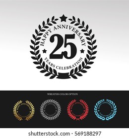 Black Laurel wreath Anniversary.25 years anniversary. With  wreaths color option. Vector illustration