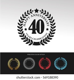 Black Laurel wreath Anniversary.40 years anniversary. With  wreaths color option. Vector illustration