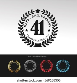 Black Laurel wreath Anniversary.41 years anniversary. With  wreaths color option. Vector illustration