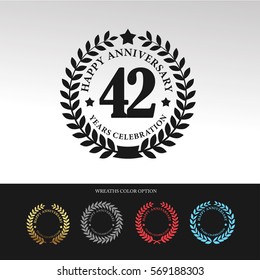 Black Laurel wreath Anniversary.42 years anniversary. With  wreaths color option. Vector illustration