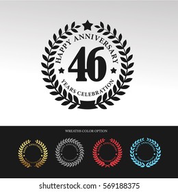 Black Laurel wreath Anniversary.46 years anniversary. With  wreaths color option. Vector illustration