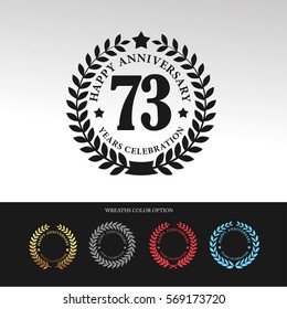 Black Laurel wreath Anniversary.73 years anniversary. With  wreaths color option. Vector illustration