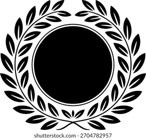 Corona de laurel negro con círculo negro central sobre fondo blanco premio victoria