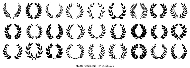 Black laurel wreath frame icon vector illustration. Winner round emblem	
