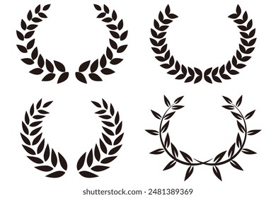 Black laurel wreath icon illustration set