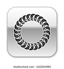 Black Laurel wreath icon isolated on white background. Triumph symbol. Silver square button. Vector Illustration