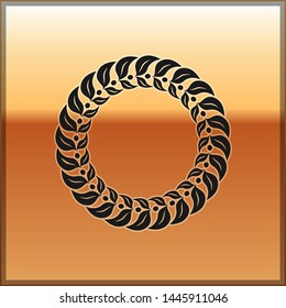 Black Laurel wreath icon isolated on gold background. Triumph symbol.  Vector Illustration