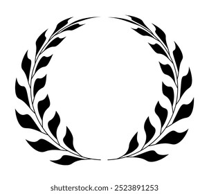 Black laurel wreath isolated on transparent background. Leaf in circle frames. Simple illustration of laurel wreath. Vintage badges logo design element. Flat floral ornate victory premium quality icon