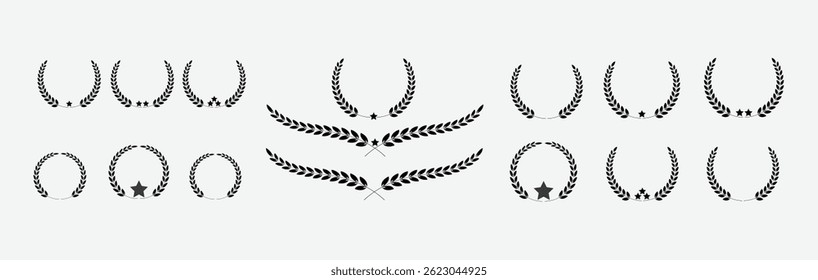 black laurel wreath from leaves on white background eps10