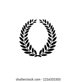Black laurel wreath reward. Modern symbol of victory and award achievement champion. Leaf ceremony awarding of winner tournament. Monochrome template for badge, etc. Design element Vector illustration
