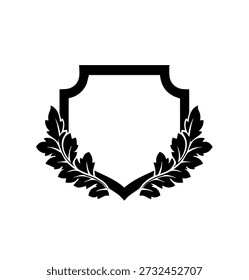 Ilustración vectorial de emblema de escudo de corona de laurel negro - elegante marco decorativo para heráldica, premios y marca de lujo