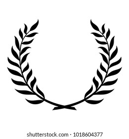 Black laurel wreath sign on white background.