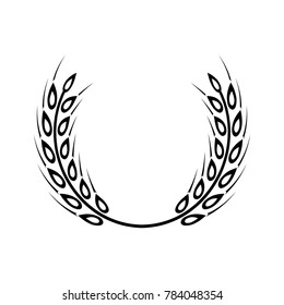 Black laurel wreath - a symbol of the winner. Wheat ears icon.