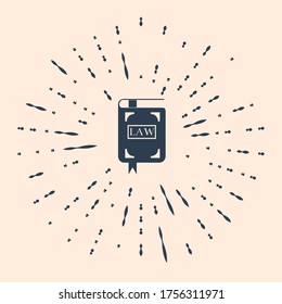 Black Law book icon isolated on beige background. Legal judge book. Judgment concept. Abstract circle random dots. Vector Illustration