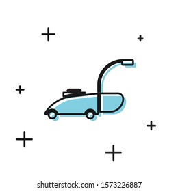 Black Lawn mower icon isolated on white background. Lawn mower cutting grass.  Vector Illustration