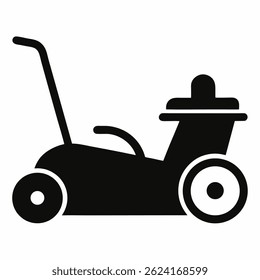 Black lawn mower vector on white background.