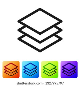Black Layers icon isolated on white background. Set icon in color square buttons. Vector Illustration