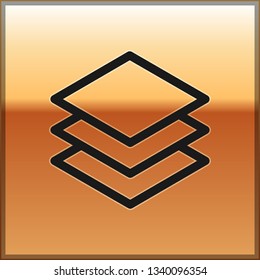 Black Layers icon isolated on gold background. Vector Illustration