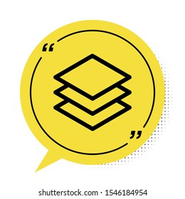Black Layers icon isolated on white background. Yellow speech bubble symbol. Vector Illustration