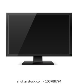 Black LCD TV Monitor. Illustration On White Background