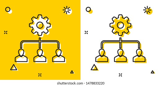 Black Lead management icon isolated on yellow and white background. Random dynamic shapes. Vector Illustration