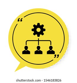 Black Lead management icon isolated on white background. Yellow speech bubble symbol. Vector Illustration