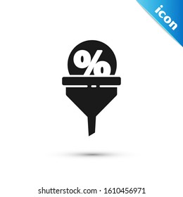 Black Lead management icon isolated on white background. Funnel with discount percent. Target client business concept.  Vector Illustration
