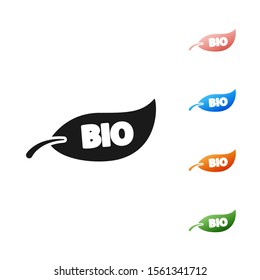 Black Leaf Bio symbol icon isolated on white background. Banner, label, tag, logo, sticker for eco green. Set icons colorful. Vector Illustration