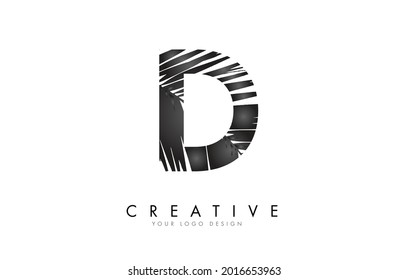 Black Leaf D Buchstaben Logo Design mit Palmenblatt Detail Vektorgrafik. Kreatives und elegantes Symbol.