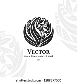 Black leaf emblem. Elegant, classic vector. Can be used for jewelry, beauty and fashion industry. Great for logo, monogram, invitation, flyer, menu, brochure, background, or any desired idea.