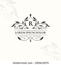 Black leaf emblem. Elegant, classic vector. Can be used for jewelry, beauty and fashion industry. Great for logo, monogram, invitation, flyer, menu, brochure, background, or any desired idea.