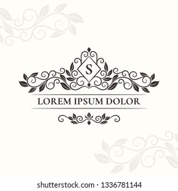 Black leaf emblem. Elegant, classic vector. Can be used for jewelry, beauty and fashion industry. Great for logo, monogram, invitation, flyer, menu, brochure, background, or any desired idea.