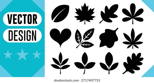 Iconos negros de la hoja y del corazón con el Vector del texto