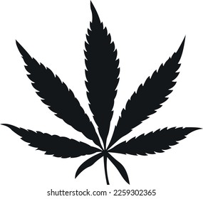 Black leaf of hemp, marijuana. Flat image. Vector illustration isolated on white background.