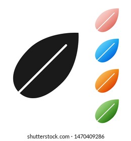Black Leaf icon isolated on white background. Fresh natural product symbol. Set icons colorful. Vector Illustration