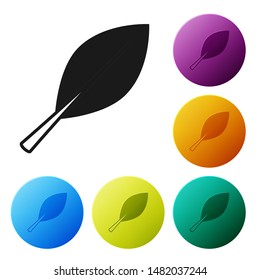 Black Leaf icon isolated on white background. Fresh natural product symbol. Set icons colorful circle buttons. Vector Illustration