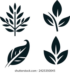 Black leaf icons collections on white background vector illustrations