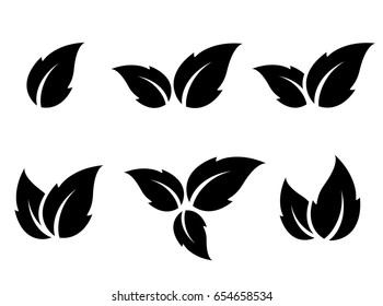 black leaf icons set on white background