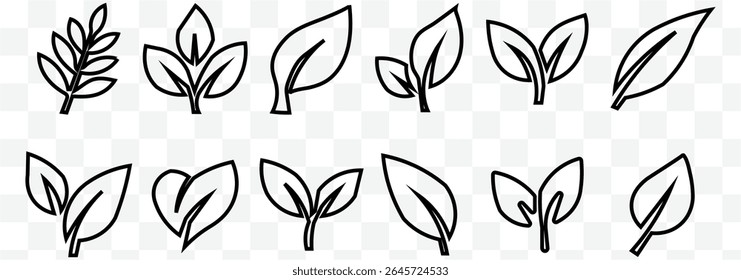 black leaf icons set vector stroke eps 10
