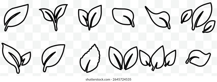 black leaf icons set vector stroke eps 10