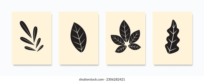Black leaf illustration wall art, set against a soothing natural pastel color backdrop. Delight in the intricate details, capturing the shape and texture of the leaf veins.